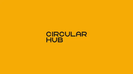 Circular hub logo on yellow