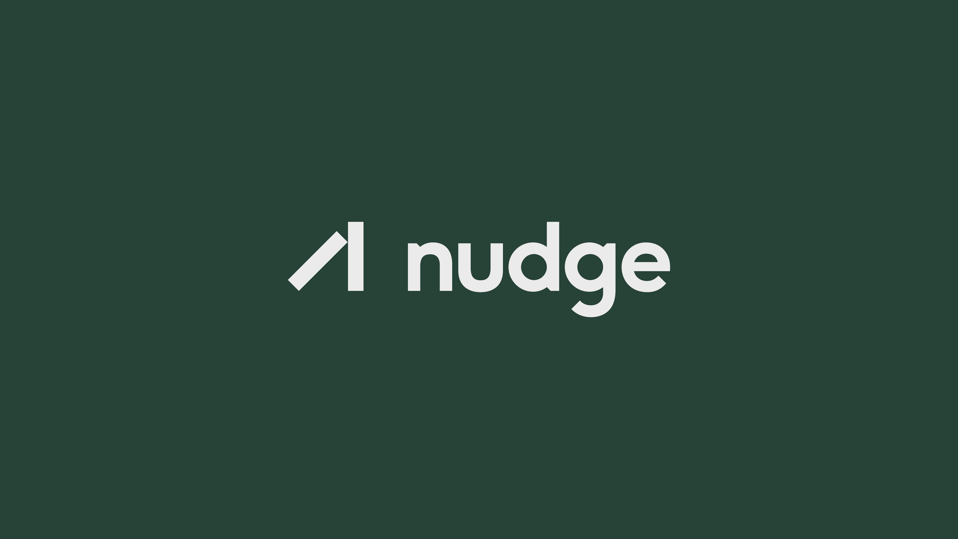 Dark green background with the word nudge in a very light grey colour.